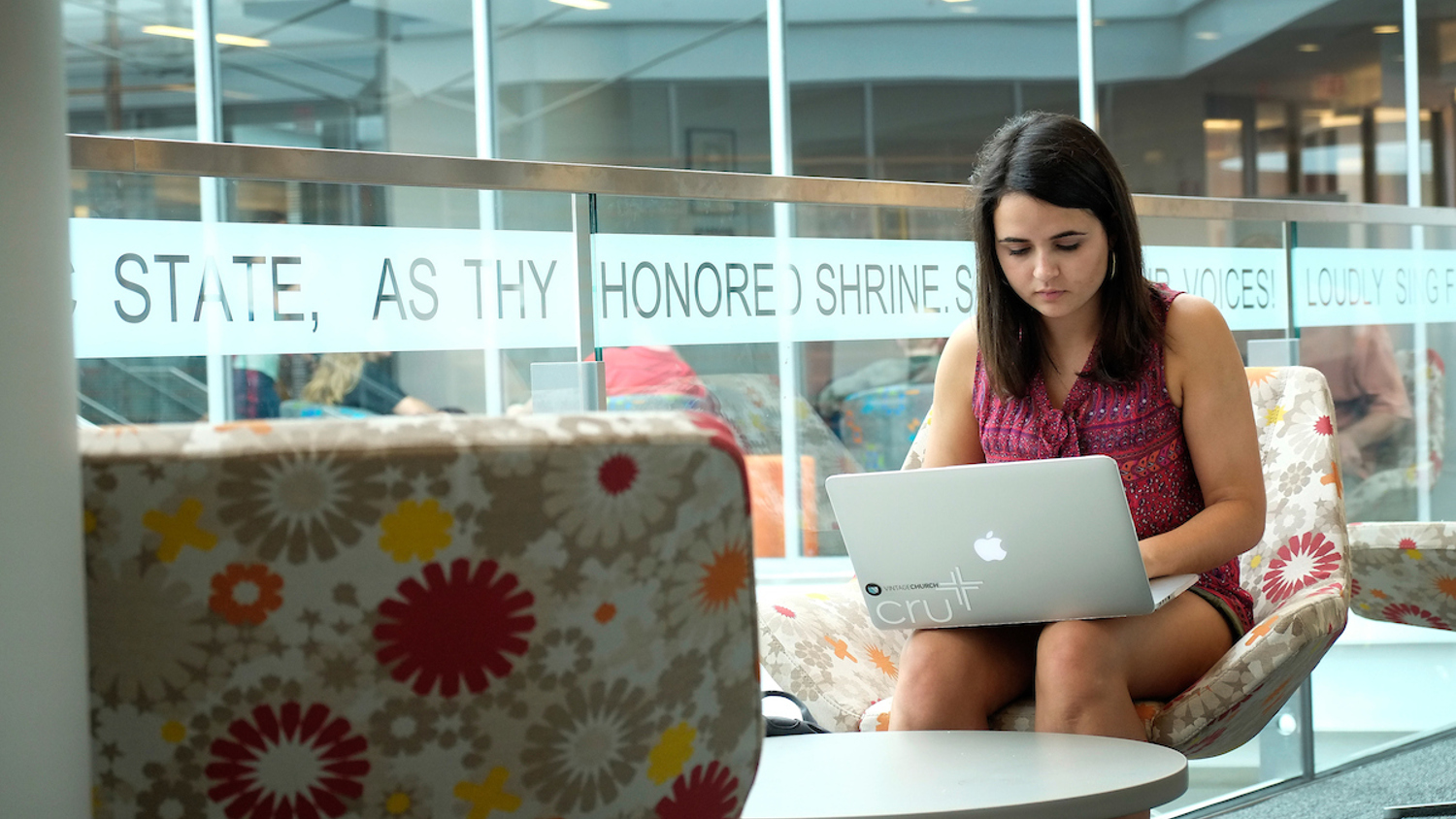 A student uses her laptop at the Talley Student Union