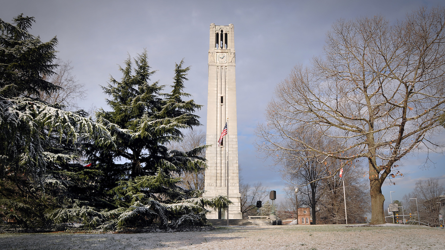Memorial Belltower on a snowy February day