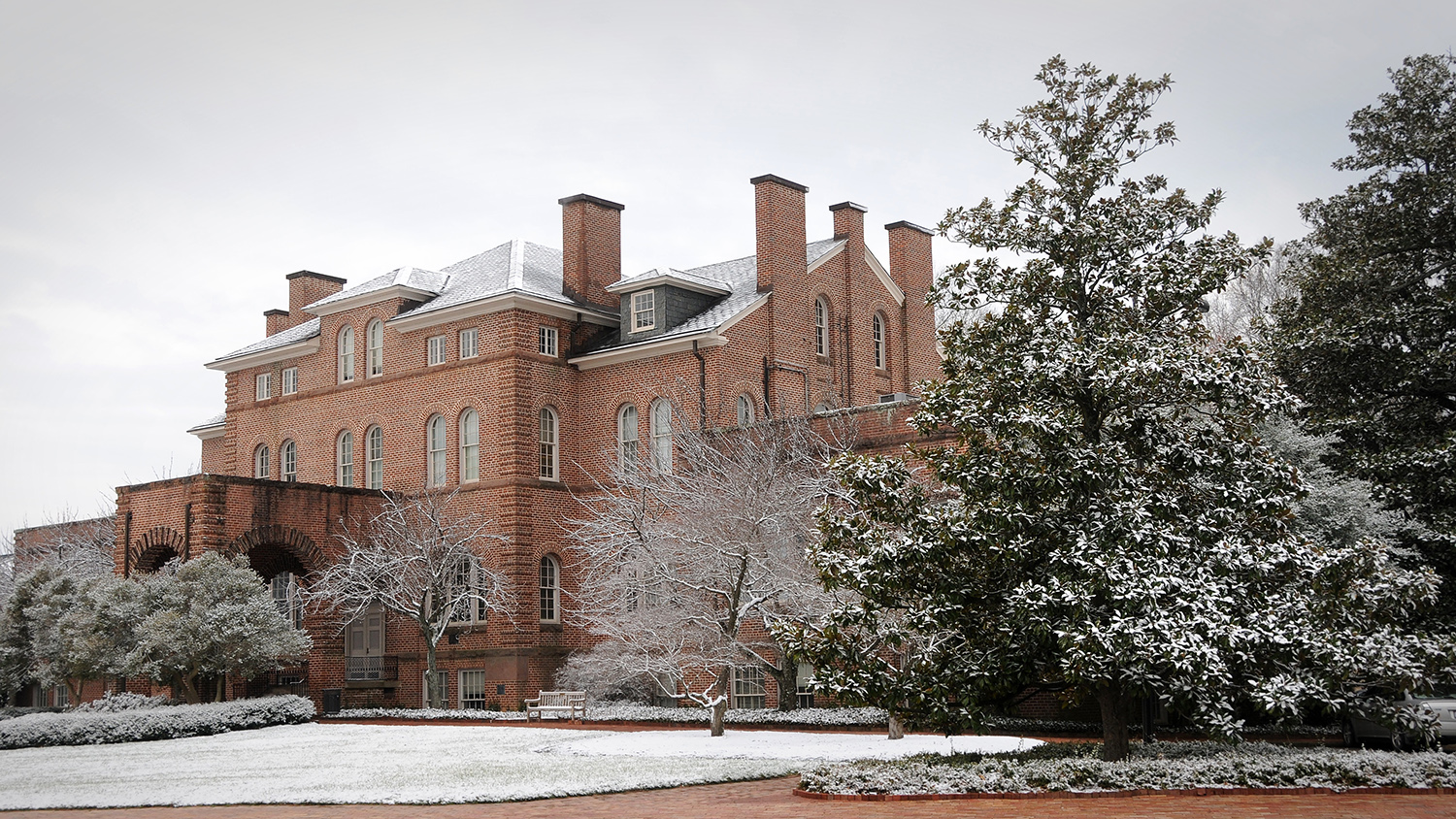 Holladay Hall on a snowy day.