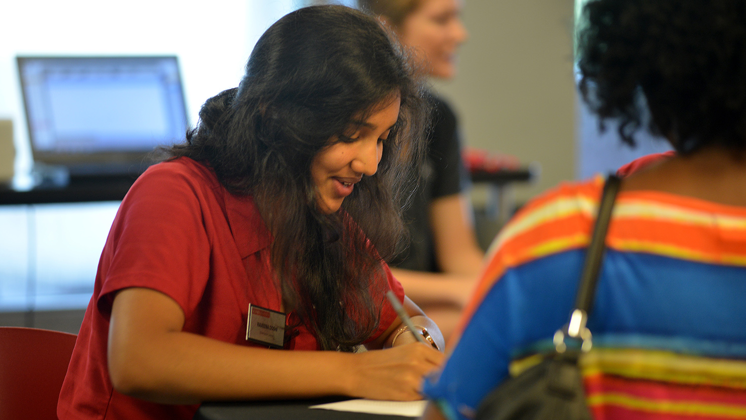 student at orientation