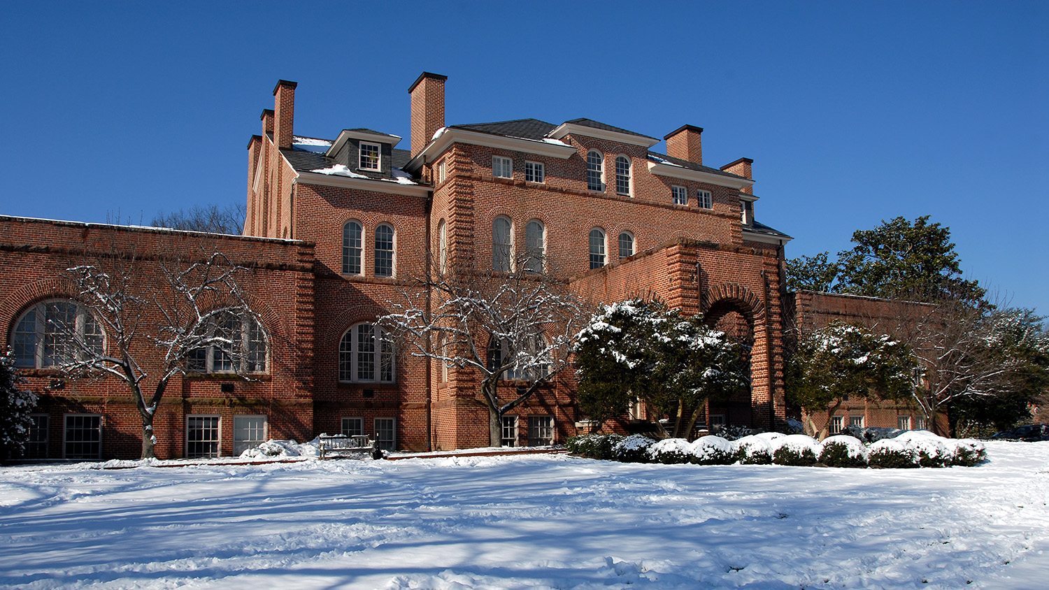 Holladay Hall on a snowy day