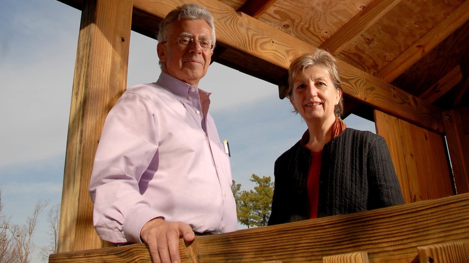 College of Design's Robin Moore and Nilda Cosco in a treehouse