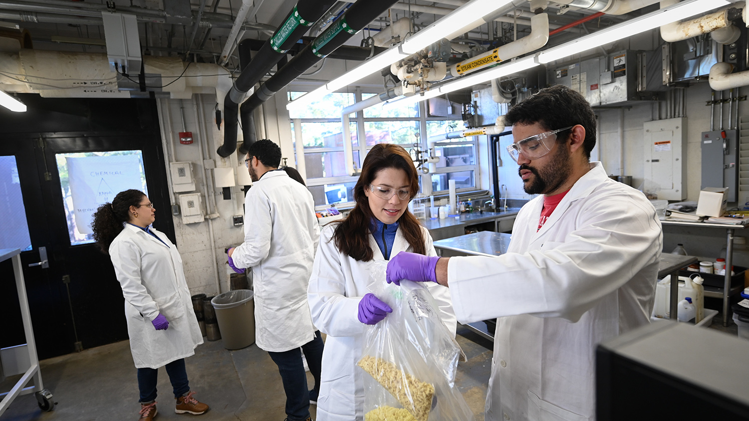 Graduate students work in the Pulp and paper lab