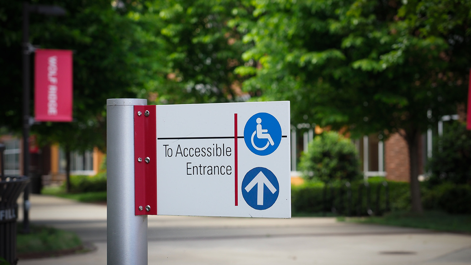 An Accessible entrance sign on Centennial Campus