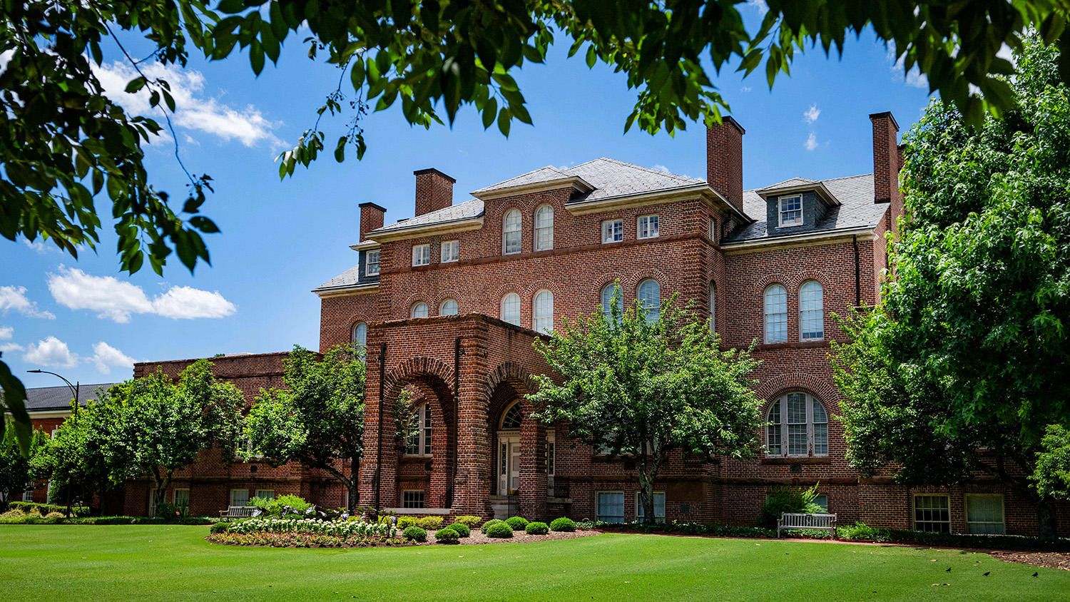 Holladay Hall in the spring on a warm May afternoon.